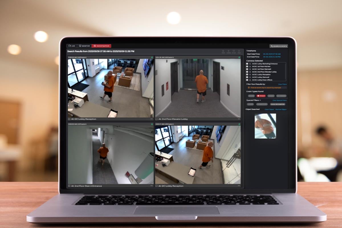 Live video monitoring services dashboard with real-time camera views.